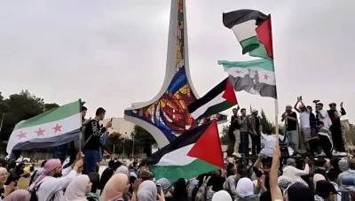 دمشق: مظاهرة حاشدة دعماً لغزة واعتزازاً بشهداء درعا
