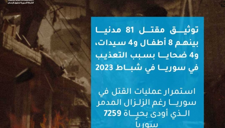 الشبكة السورية: 81 مدنياً قتلوا في سوريا خلال شباط 2023